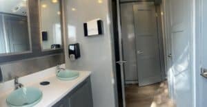 8Stall Gray Millennium Ladies room interior